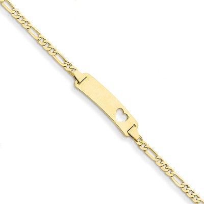 Figaro Link ID, Plate with Cut-out Heart Bracelet 7 Inch 14k Gold LID7-7, MPN: LID7-7, 883957535982