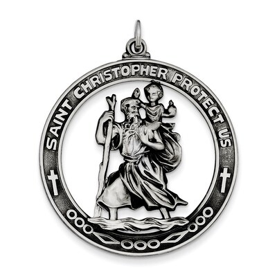 Saint Christopher Medal Antiqued Sterling Silver QC5599, MPN: QC5599, 191101183454