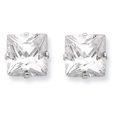 8mm Square Diamond 4 Prong Stud Earrings Sterling Silver QE7504, MPN: QE7504, 191101787003