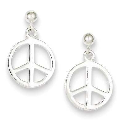 Peace Sign Dangle Earrings Sterling Silver QE6305, MPN: QE6305, 883957536842