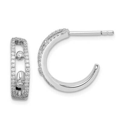 J-Hoop Earrings Sterling Silver Rhodium-plated CZ Diamond QE14824, MPN: QE14824, 886774106175