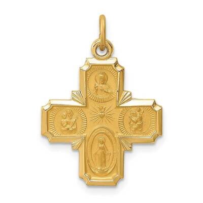 Small 4-Way Medal 14k Gold Solid Polished Satin XR1785, MPN: XR1785, 883957731636
