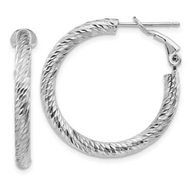 3x20mm White Gold Diamond-Cut Round Omega Back Hoop Earrings 14k Gold PRE939W, MPN: PRE939W, 191101…