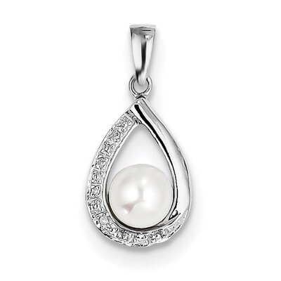 Cultured Pearl &amp; Diamond Pendant Sterling Silver Rhodium QDX322, MPN: QDX322, 883957561356