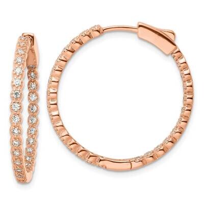 Rose-Tone In &amp; Out CZ Diamond Hinged Hoop Earrings Sterling Silver Polished QE16306, MPN: QE16306, …