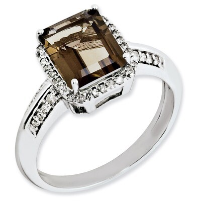 Smoky Quartz Ring Sterling Silver Diamond QR3052SQ, MPN: QR3052SQ, 883957634708