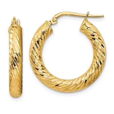 4x15mm Diamond-Cut Round Hoop Earrings 14k Gold TF1333, MPN: TF1333, 191101985928