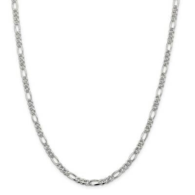 4.75mm Pave Flat Figaro Chain 28 Inch Sterling Silver QFF120-28, MPN: QFF120-28,