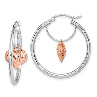 Rose and White Diamond-cut Heart Dangle Hoop Earrings 14k Two-tone Gold TF1517, MPN: TF1517, 883957…