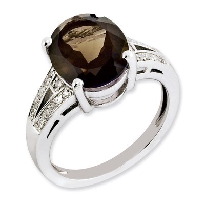 Smoky Quartz &amp; Diamond Ring Sterling Silver QR3319SQ, MPN: QR3319SQ, 883957364292