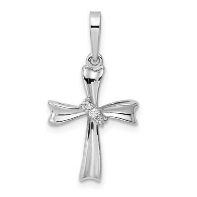 CZ Diamond Cross Pendant Sterling Silver Rhodium-Plated QC11150, MPN: QC11150,