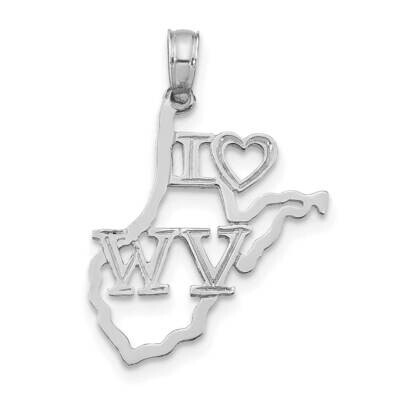 West Virginia State Pendant 14k White Gold Solid D1196W, MPN: D1196W,