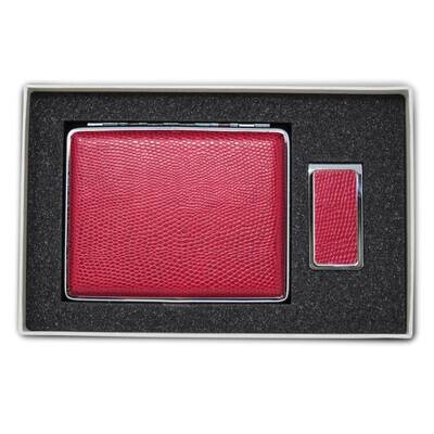 Pebbled Red Leather Covered Money Clip 20-Cigarette Case Set GM22590, MPN: GM22590, 788089147143