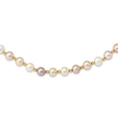 8-9mm Semi-Round Pink/Purple/White Cultured Freshwater Pearl Diamond-Cut Beaded Necklace 14k Gold X…