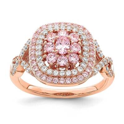 Rose-plated Pink &amp; White Cushion Ring Sterling Silver CZ Diamond QR7124, MPN: QR7124, 191101209055