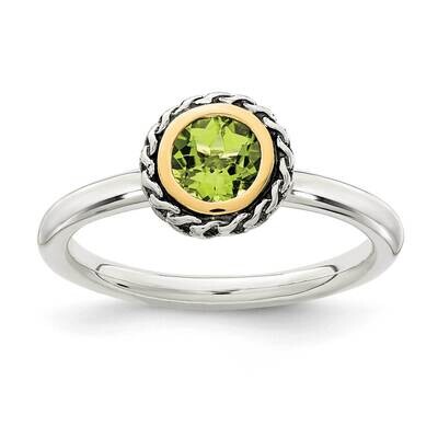 Peridot Ring Sterling Silver with 14k Gold Polished QTC1659, MPN: QTC1659, 883957233796