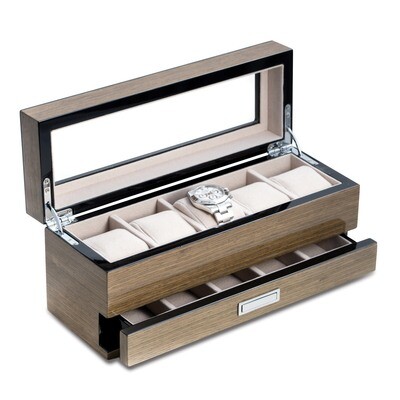 Grey Finish Wood 5-Watch Case with Accessory Drawer GM18303, MPN: GM18303, 797140576471