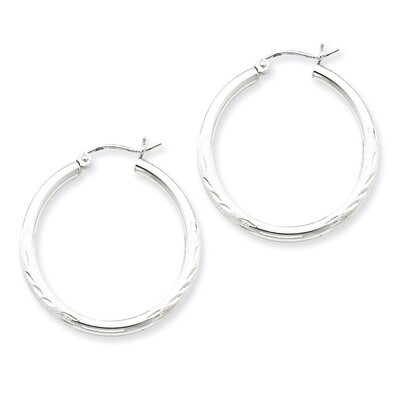 2.50mm Satin Diamond-cut Hoop Earrings Sterling Silver Rhodium-plated QE3555, MPN: QE3555, 88395792…