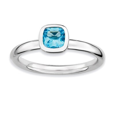 Cushion Cut Blue Topaz Ring - Sterling Silver QSK457, MPN: QSK457, 886774217307