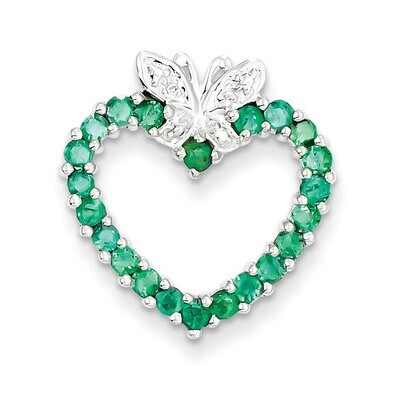 Emerald &amp; Diamond Heart Pendant Sterling Silver QP2160, MPN: QP2160, 883957481043
