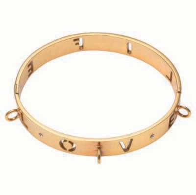 Nikki Lissoni Love Life Bangle of 1cm with Three Loops Where Charms Can Be Attached Gold-Plated 21c…