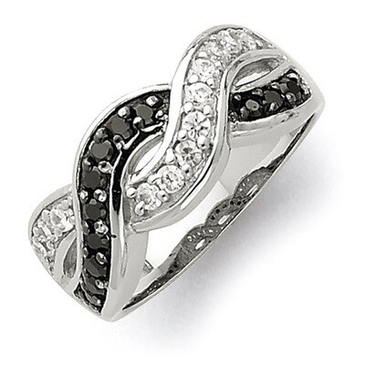 Black and Clear Diamond Wavy Ring Sterling Silver Rhodium QR2747, MPN: QR2747, 883957527055