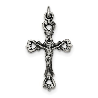 Brushed INRI Crucifix Pendant Sterling Silver Antiqued QC8327, MPN: QC8327, 191101365409