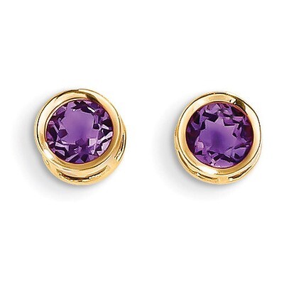 5mm Bezel Amethyst Stud Earrings 14k Gold XBE145, MPN: XBE145, 883957086552