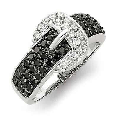 Black and Clear Diamond Buckle Ring Sterling Silver Rhodium QR2752, MPN: QR2752, 886774201979
