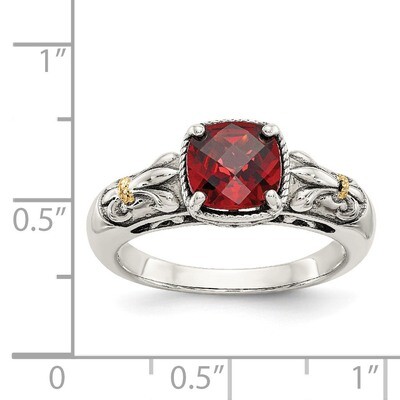 Garnet Ring Sterling Silver &amp; 14k Gold QTC1397, MPN: QTC1397, 191101465765