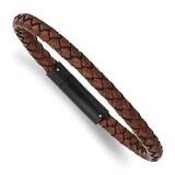 Black Ip-Plated Brown Leather 8.25 Inch Bracelet Stainless Steel Brushed SRB2816-8.25, MPN: SRB2816…