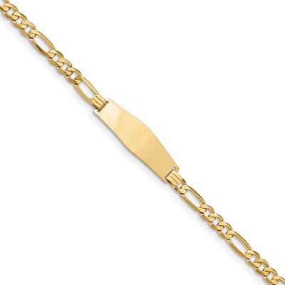 7 Inch Flat Figaro Link Soft Diamond Shape ID Bracelet 14k Gold LID76C-7, MPN: LID76C-7, 8839577233…