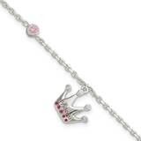 Kids Pink CZ Diamond Enameled Princess Crown Bracelet 6 Inch Sterling Silver QG6216-6, MPN: QG6216-…