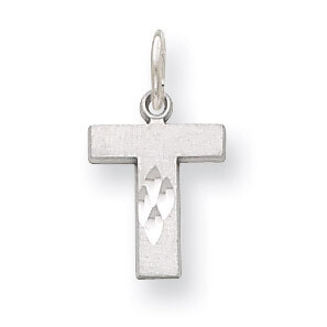 Diamond-cut Initial T Charm 14k White Gold Solid Satin D1282T, MPN: D1282T, 883957863054