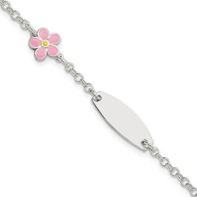 Childrens Enameled Flower 5 Inch Plus 1 Inch Extender Id Bracelet Sterling Silver QID238-5, MPN: QI…