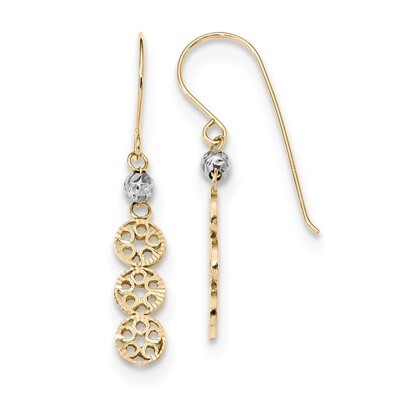 Polished Diamond -cut 3-Circles Shepherd Hook Earrings 14k Two-Tone Gold TH946, MPN: TH946, 1911010…