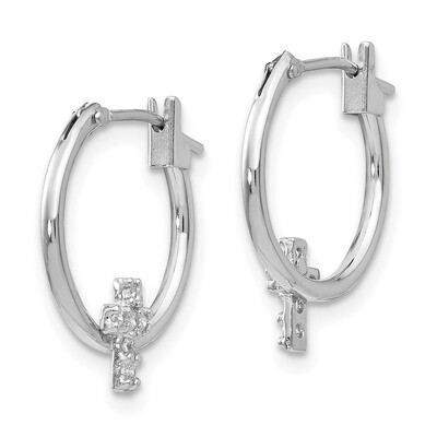 Synthetic Diamond Cross Hoop Earrings - 14k White Gold SE2350 by Madi K, MPN: SE2350, 886774998466