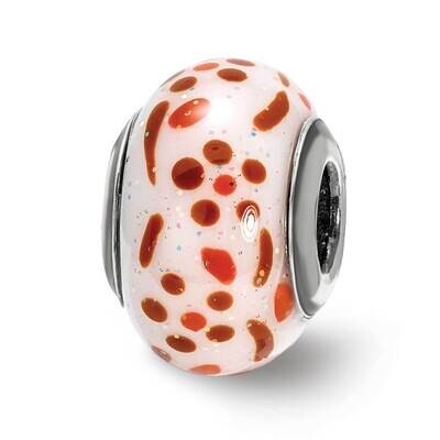 Brown Orange Glitter Flower Italian Glass Bead Sterling Silver QRS4020, MPN: QRS4020,