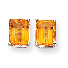 9x7mm Emerald Cut Citrine Earrings 14k White Gold XE68WCI, MPN: XE68WCI, 883957096438