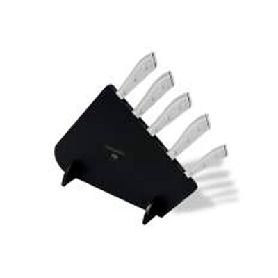 Berti Compendio Set Of 5 Black Lucite Block Polished Blade Knife Ice Lucite Handle 8362
