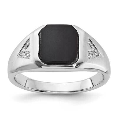 10k Gold White Gold Polished &amp; Brushed 1-9.2X9.2 Onyx &amp; Diamond Ring RMS1489/OX-0WAS43