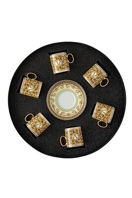 Versace Barocco Mosaic Set Six AD Cup &amp; Saucers Round Hat Box, MPN: 19335-403728-28336, 790955172746