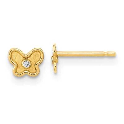 Satin CZ Diamond Butterfly Post Earrings 14k Gold Polished GK1139 by Madi K, MPN: GK1139, 883957975…