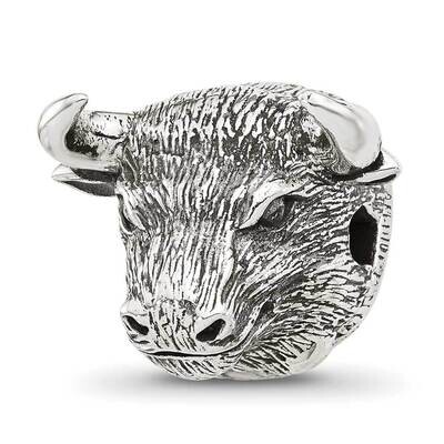 Antiqued Fighting Bull Head Hinged Bead Sterling Silver QRS4334, MPN: QRS4334,