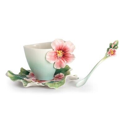 Franz Porcelain Joyful Geranium Cup Saucer Spoon Set FZ02372, MPN: FZ02372,