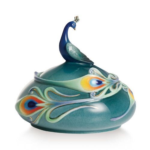 Franz Porcelain Peacock Splendor Covered Box FZ0164 FZ01646 HomeBello