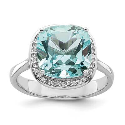 Light Blue Crystal CZ Diamond Halo Ring Sterling Silver Rhodium-Plated QR7400, MPN: QR7400,