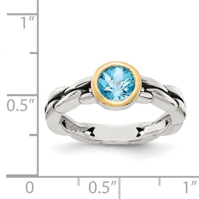 1.35 Sky Blue Topaz Ring Sterling Silver &amp; 14k Gold QTC148, MPN: QTC148, 191101168901