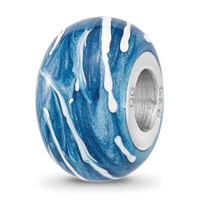Blue &amp; White Enameled Bead Sterling Silver Rhodium-plated QRS4495, MPN: QRS4495,