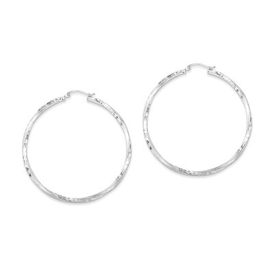 Satin &amp; Diamond Cut Twist Hoop Earrings Sterling Silver Rhodium-plated QE4604, MPN: QE4604, 8839579…